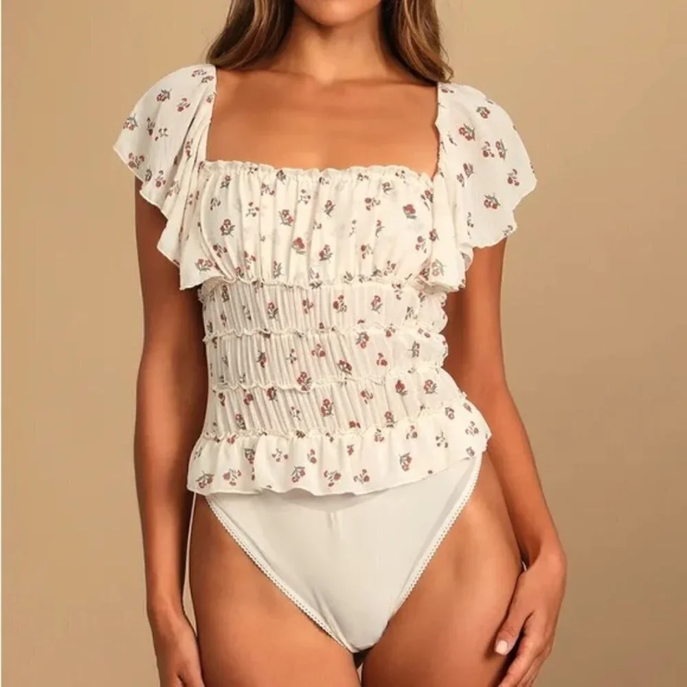 FREE PEOPLE  Juliet Printed Bodysuit cream - Ivory Combo size S